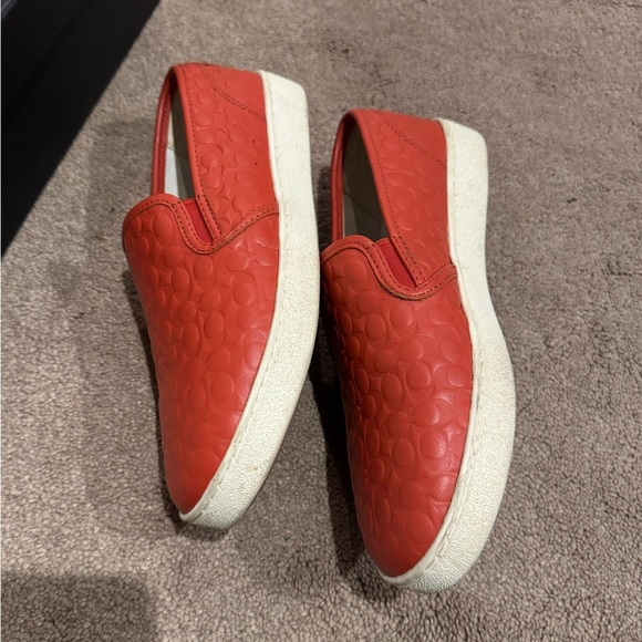 Coach Red Leather Symbol Embossed Slip-On Sneakers. Size 8.5 - Picture 6 of 13